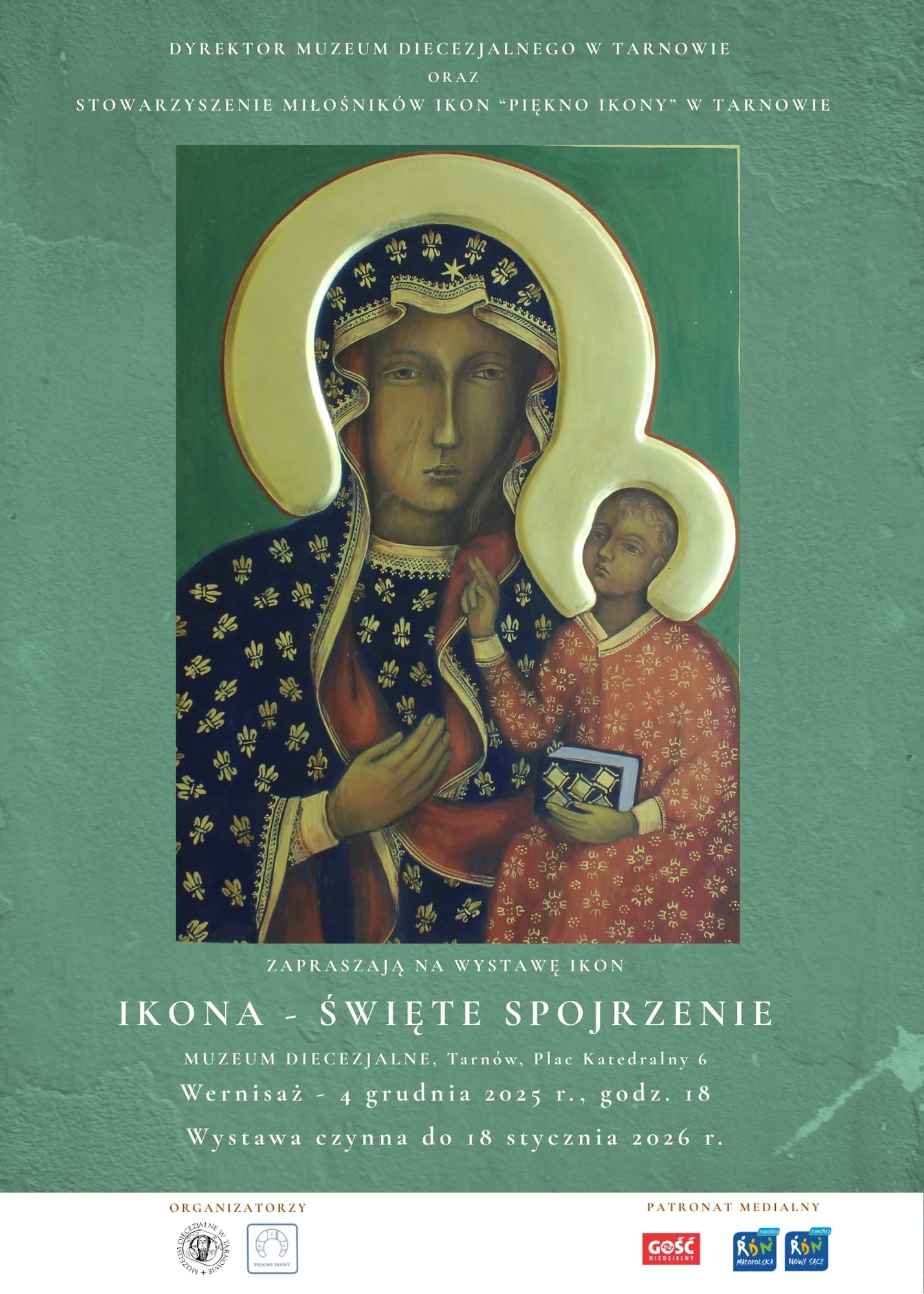 Plakat promujący wydarzenie. W centrum plakatu znajduje się ikona Matki Boskiej z Dzieciątkiem Jezus.